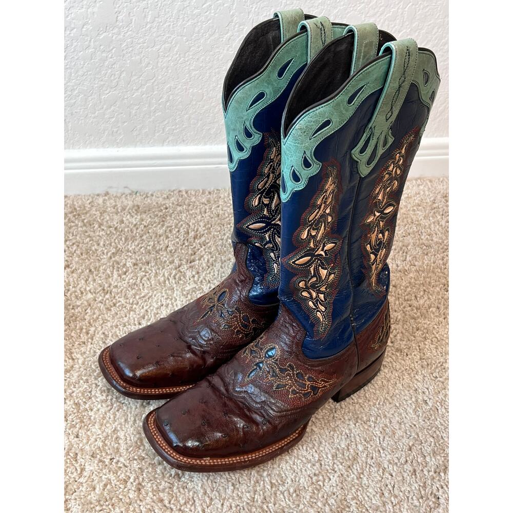 Lucchese Amberlyn Boots Blue Brown Full Quill Ostrich Western Cowgirl size 8 B - Picture 9 of 10